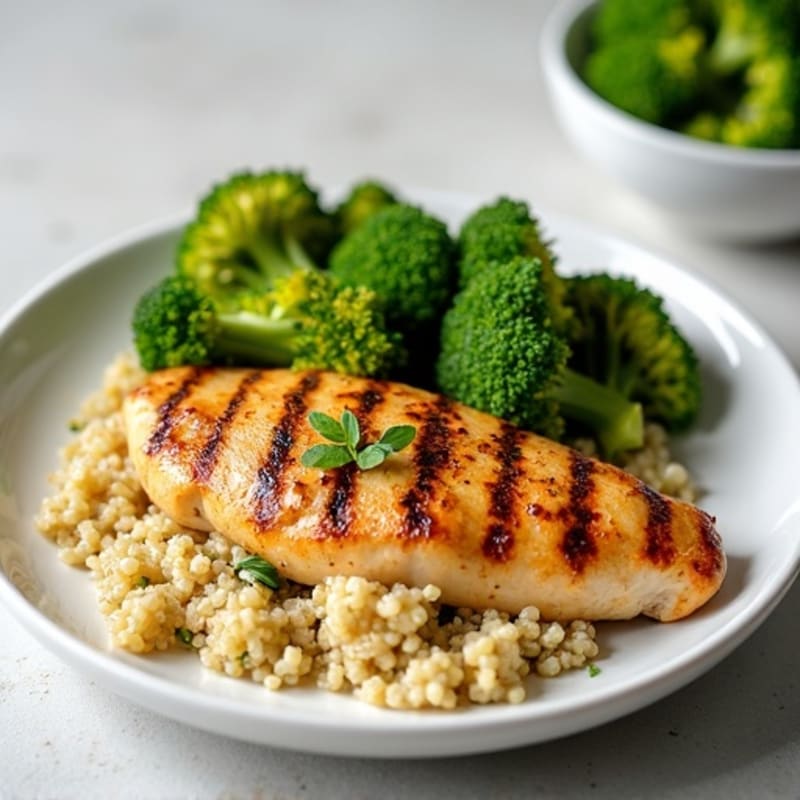 Grilled Chicken Breast with Quinoa and Roasted Broccoli