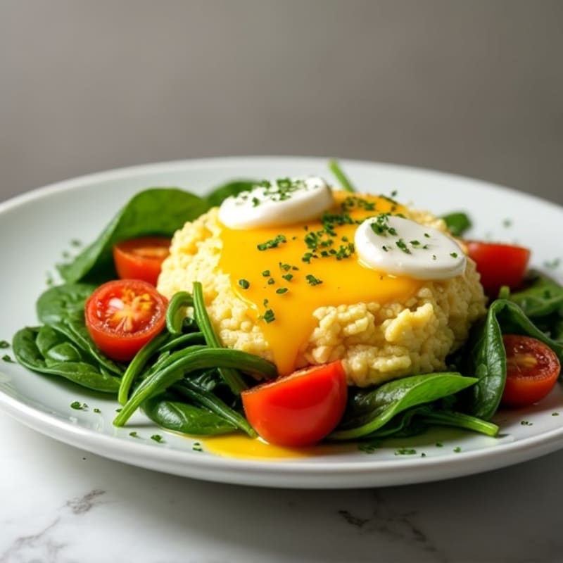 Fluffy Scrambled Eggs with Fresh Spinach and Roasted Tomatoes