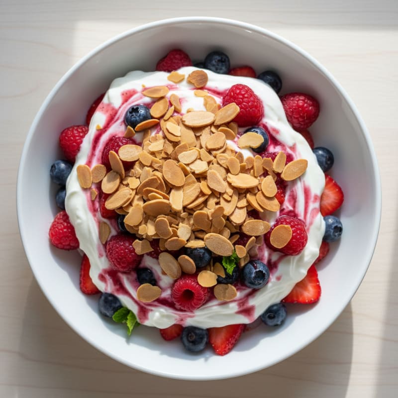 Greek Yogurt Protein Parfait with Mixed Berries and Almonds