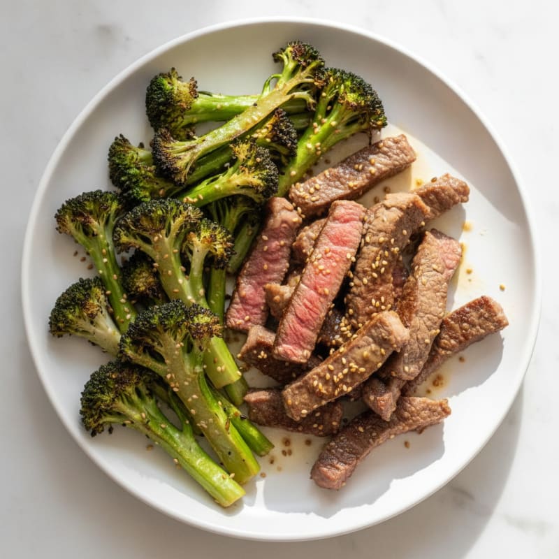 Seared Lean Beef Strips with Roasted Broccoli