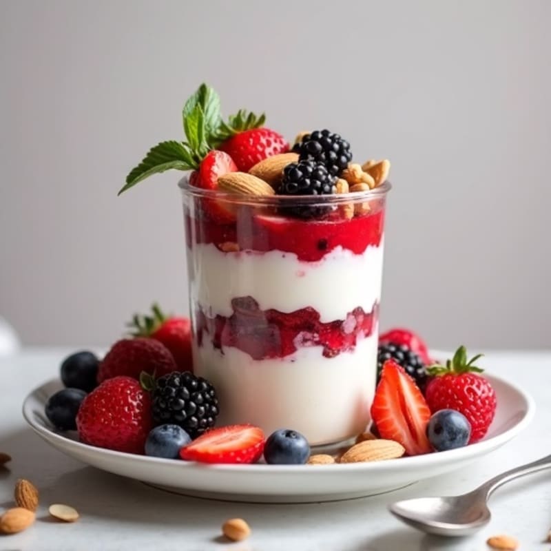 Greek Yogurt Protein Parfait with Mixed Berries and Almonds