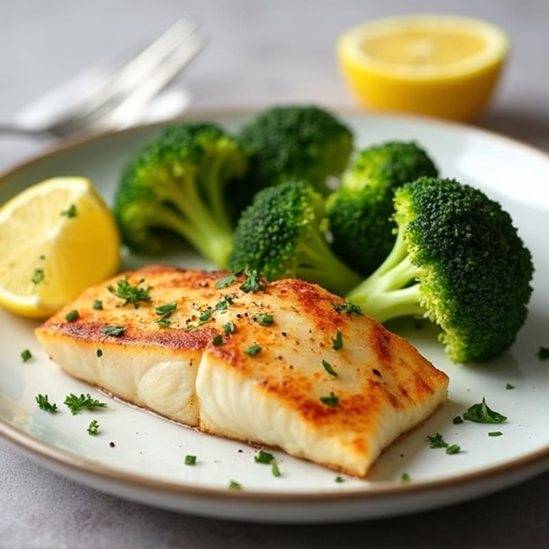 Seared Tilapia with Steamed Broccoli and Lemon