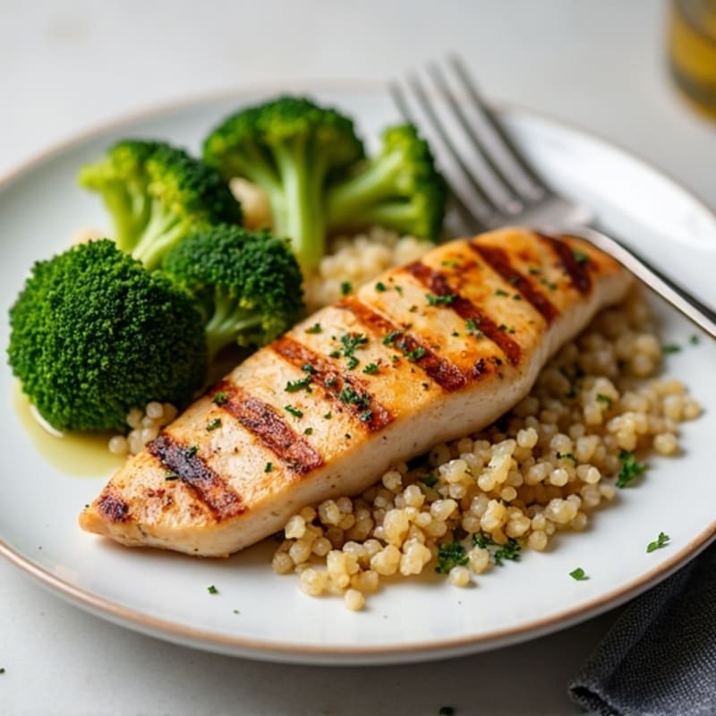 Grilled Chicken Breast with Quinoa and Roasted Broccoli