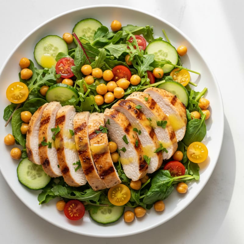 Grilled Turkey Breast Salad with Chickpeas and Lemon Vinaigrette