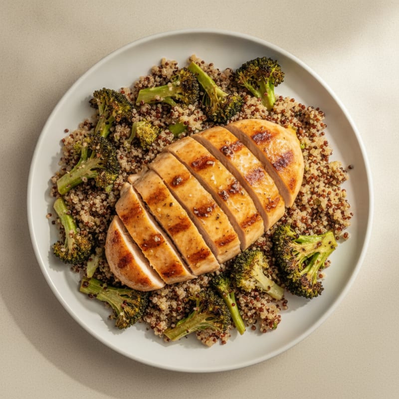 Grilled Chicken Breast with Quinoa and Roasted Broccoli