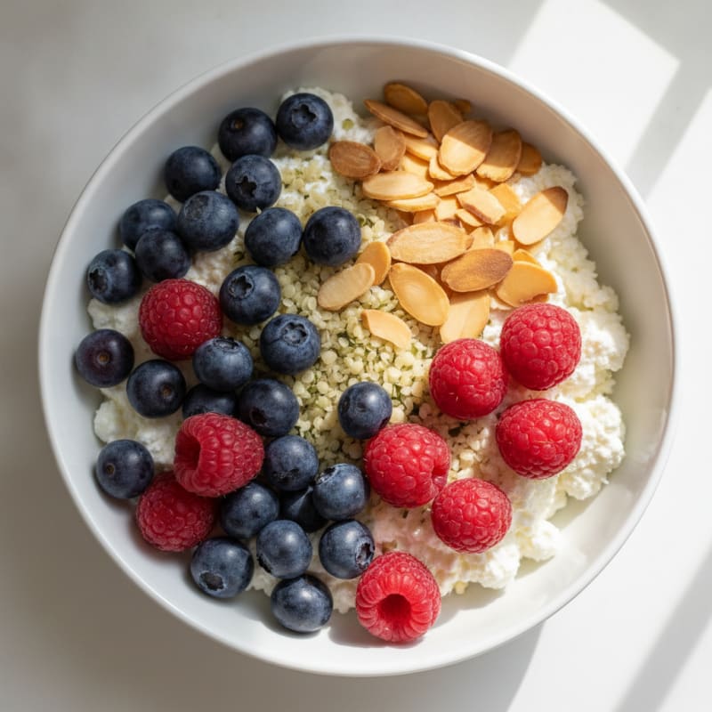 Cottage Cheese and Berry Protein Bowl with Almonds