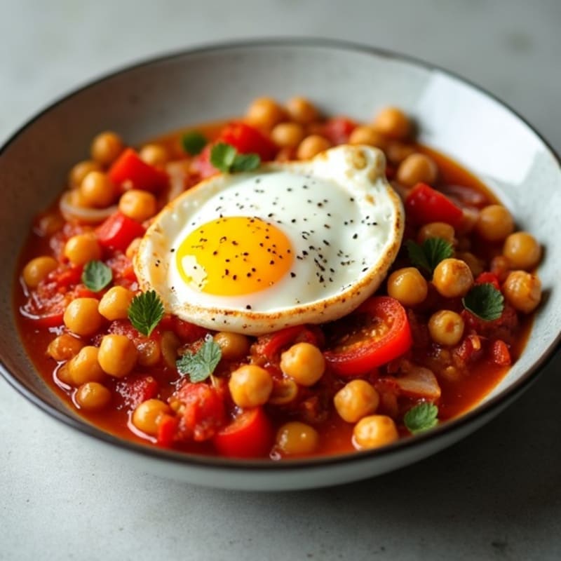 Spiced Tomato and Bell Pepper Simmer with Poached Eggs