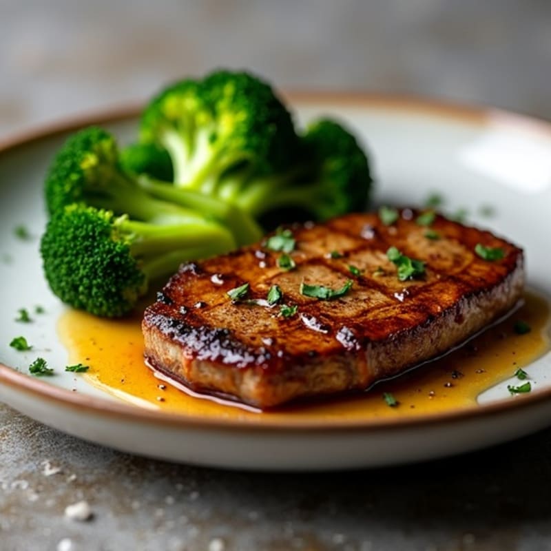Juicy Pan-Seared Steak with Garlic Roasted Broccoli