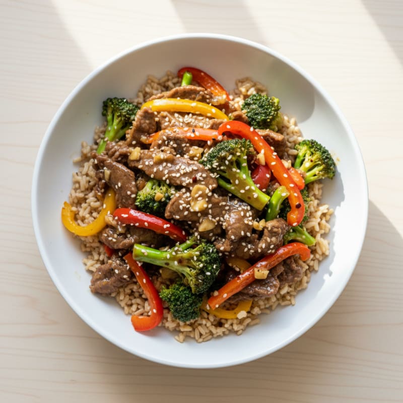 Lean Beef Stir-Fry with Bell Peppers and Brown Rice