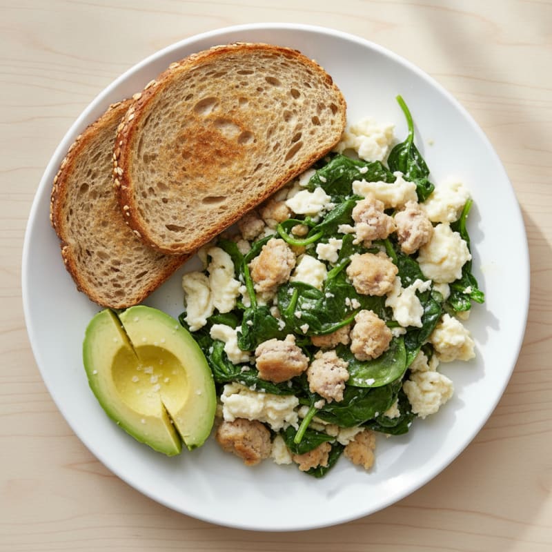 Egg White and Turkey Sausage Scramble with Spinach