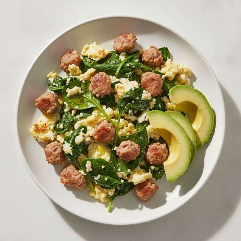 Egg White and Turkey Sausage Scramble with Spinach