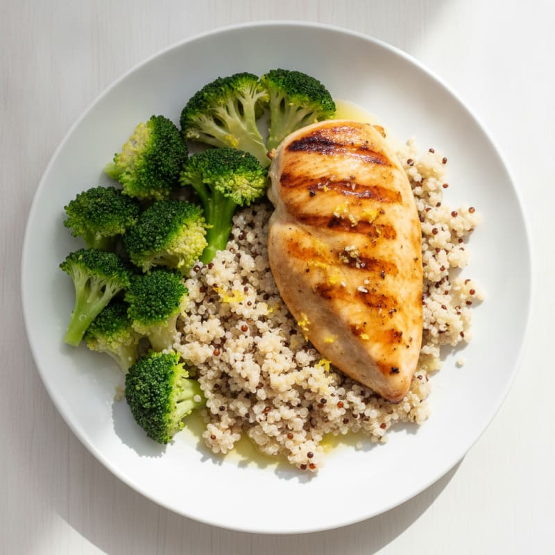 Grilled Chicken Breast with Quinoa and Steamed Broccoli