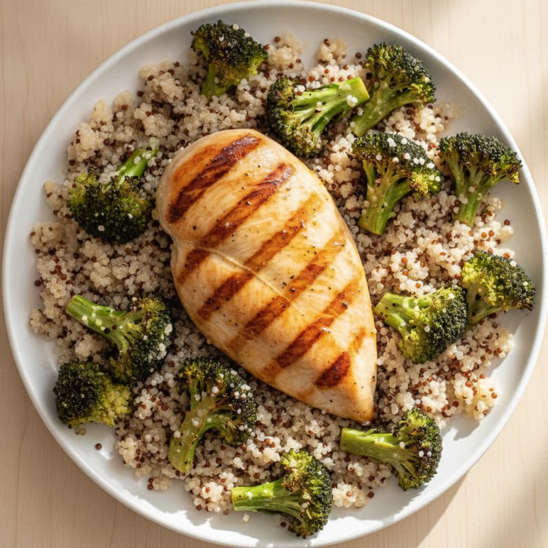 Grilled Chicken Breast with Quinoa and Roasted Broccoli
