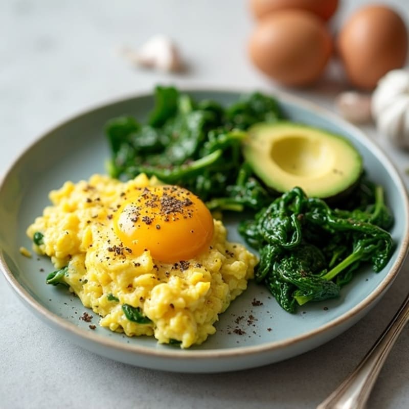 Creamy Avocado Egg Scramble with Sautéed Greens