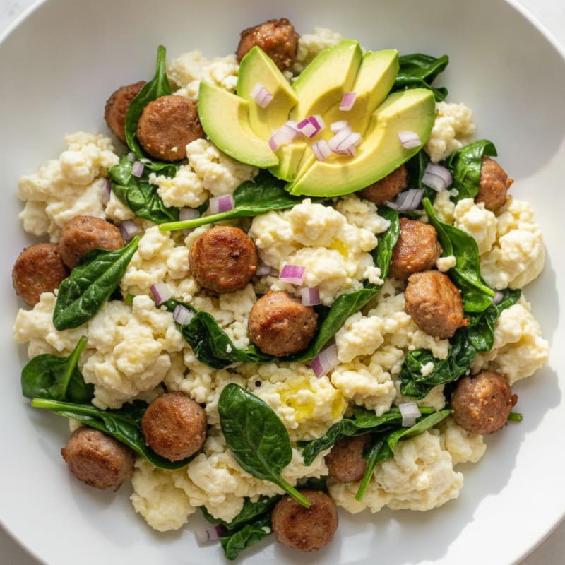 Egg White and Turkey Sausage Scramble with Spinach