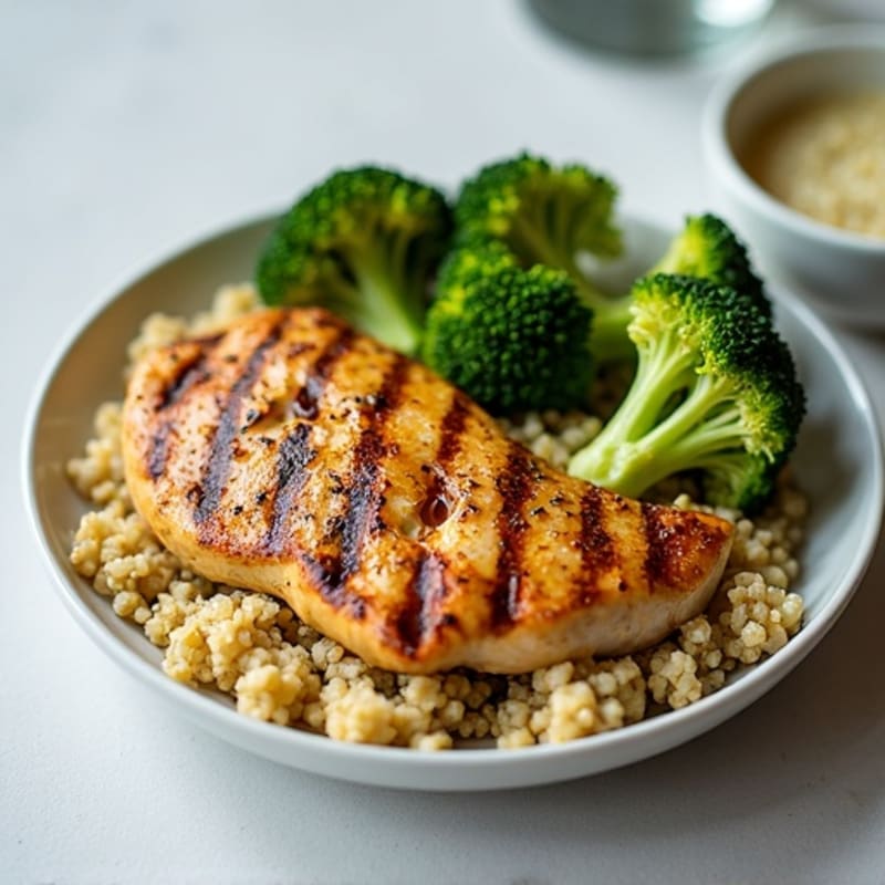 Grilled Chicken Breast with Quinoa and Roasted Broccoli
