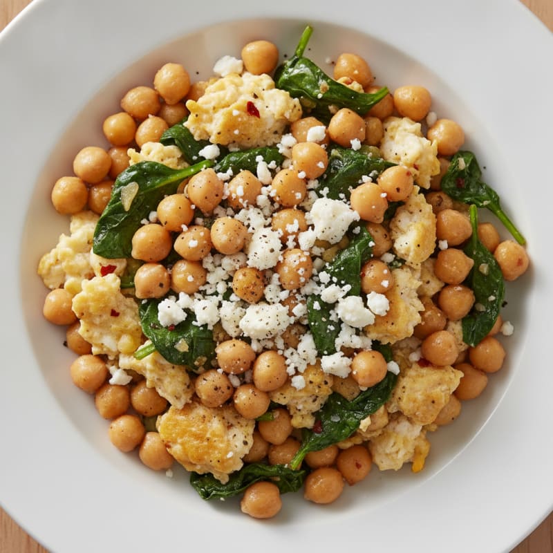 Garlic Chickpea and Spinach Scramble