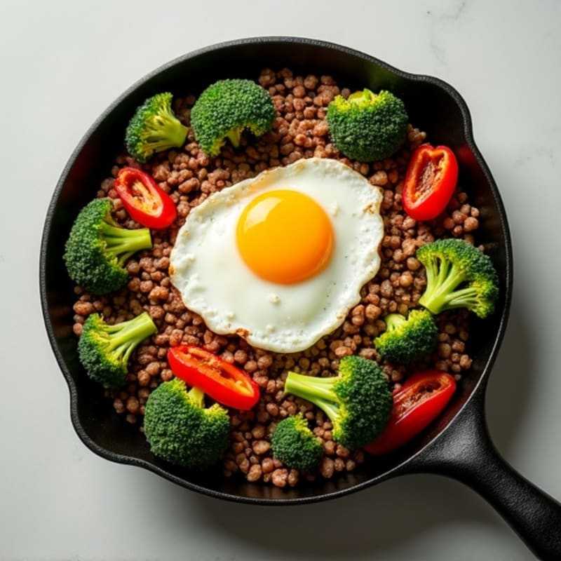 Savory Ground Beef and Roasted Broccoli Skillet