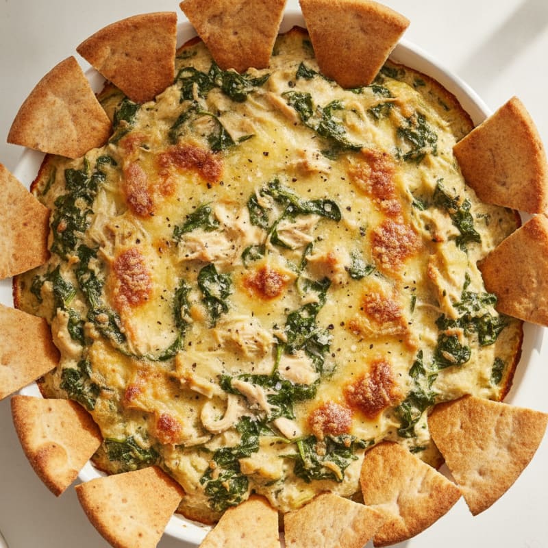 Baked Spinach Artichoke Dip with Toasted Pita