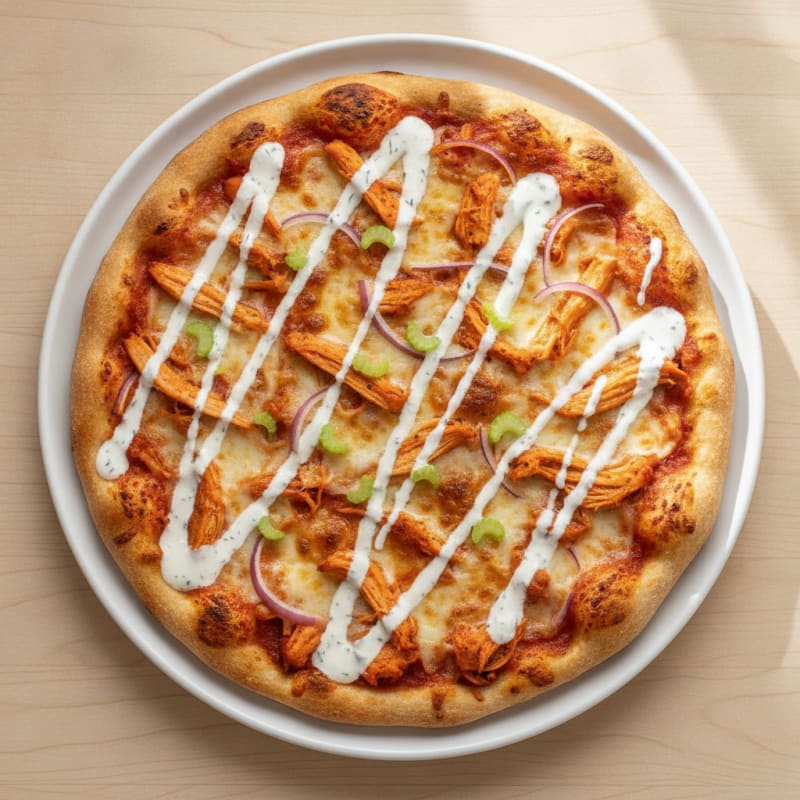 Buffalo Chicken Pizza with Ranch Drizzle