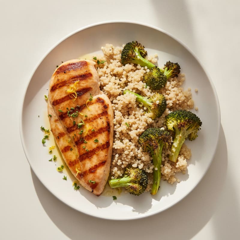 Grilled Chicken Breast with Roasted Broccoli and Quinoa
