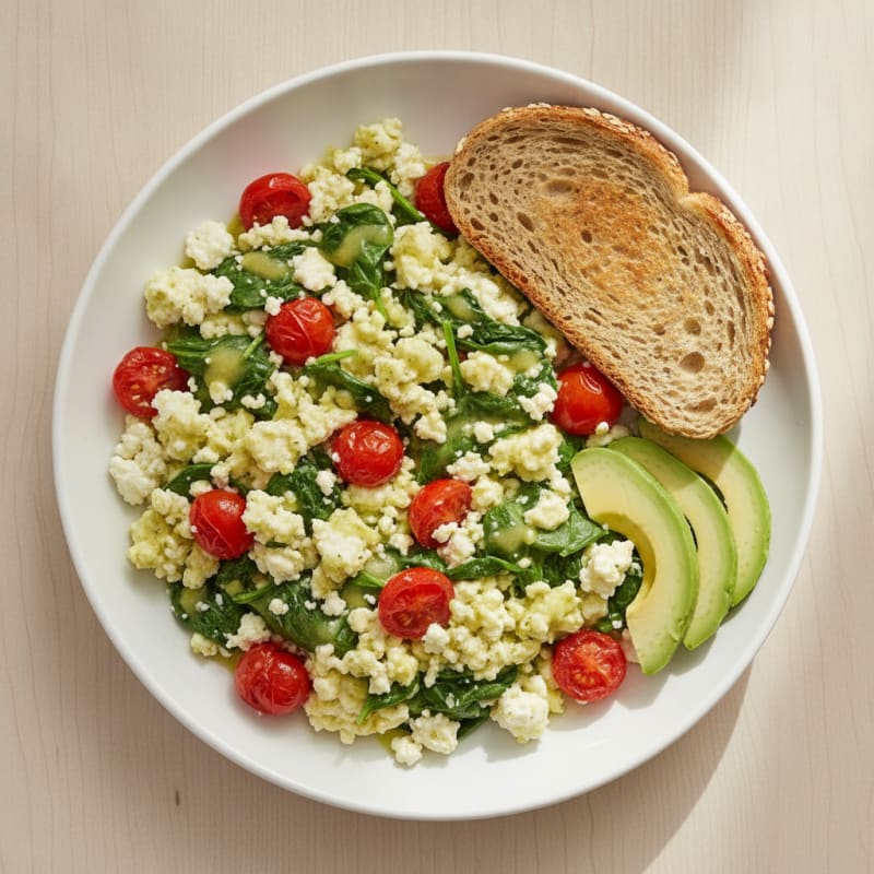 Cottage Cheese Scramble with Spinach and Cherry Tomatoes
