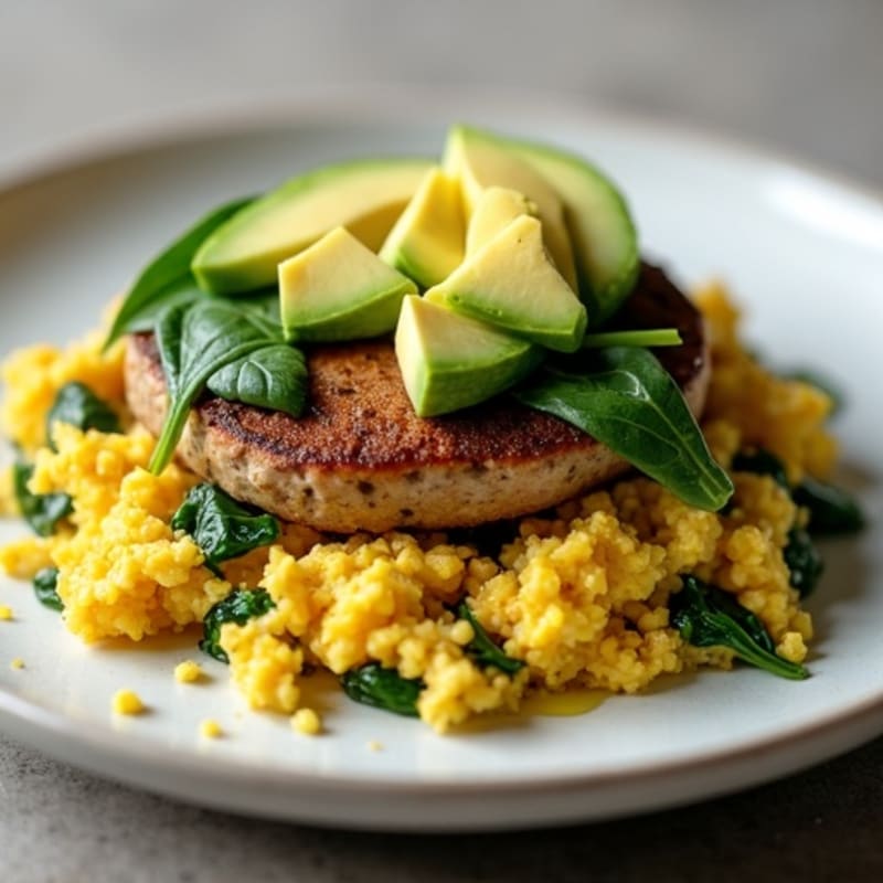 Egg and Turkey Sausage Scramble with Sautéed Spinach