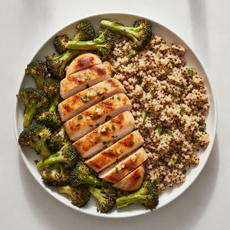Grilled Lemon Garlic Chicken Breast with Quinoa and Roasted Broccoli