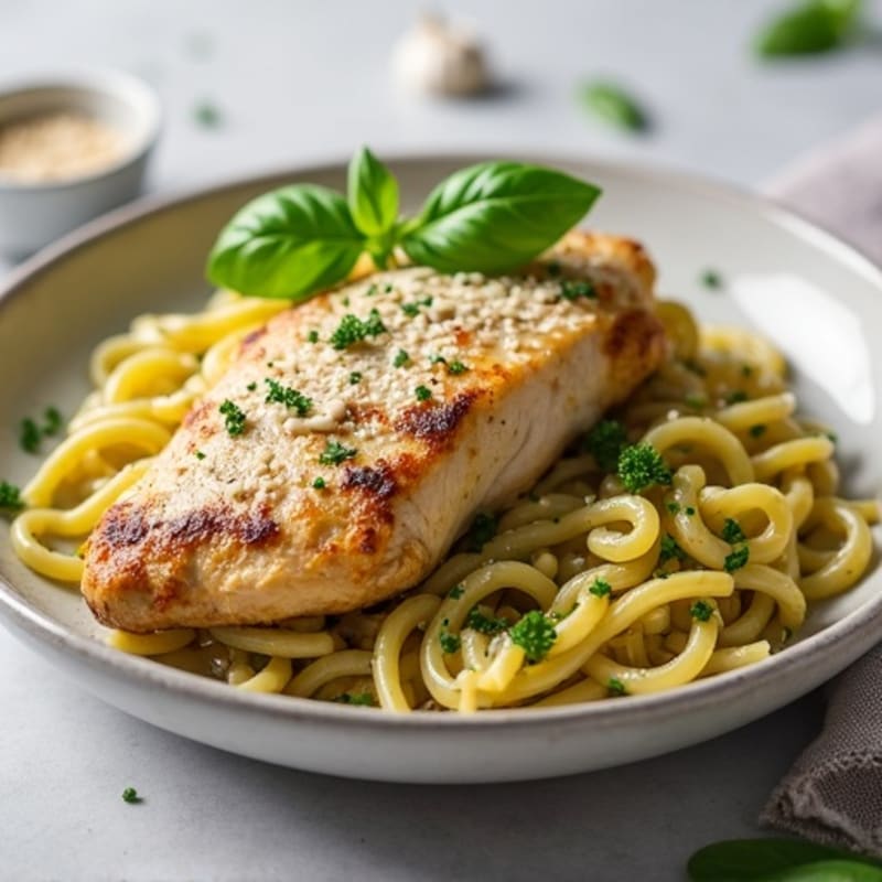 Roasted Chicken with Creamy Pesto Whole Wheat Pasta