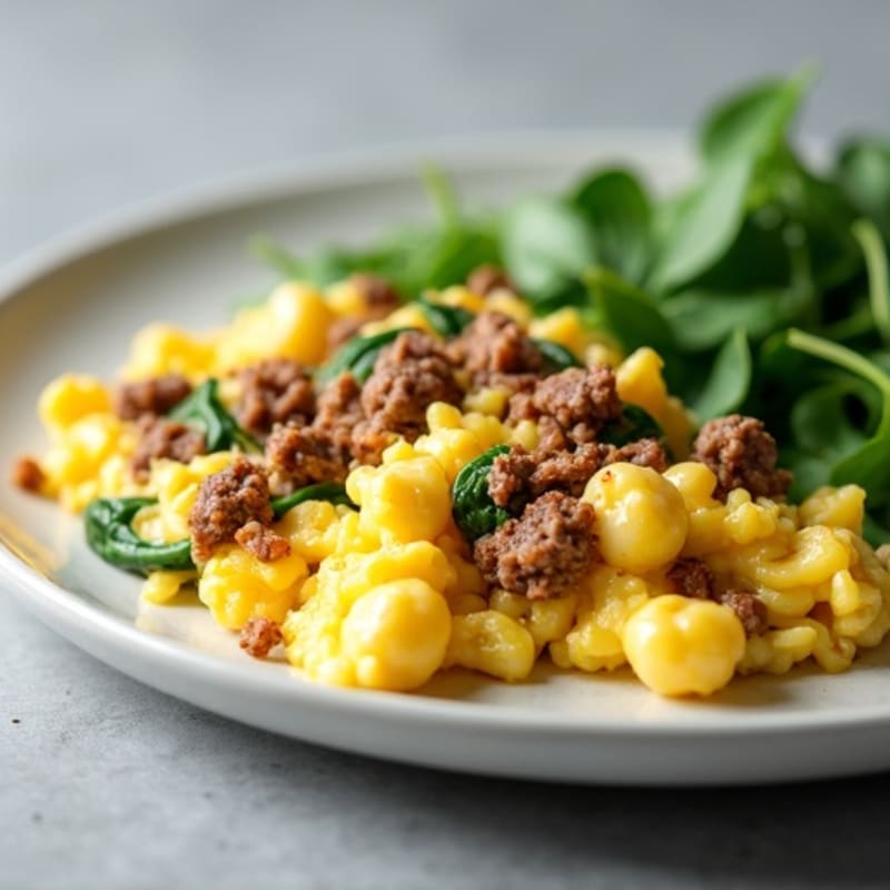Scrambled Eggs with Lean Ground Beef and Spinach