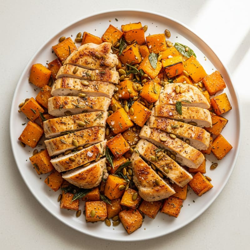Herb-Roasted Butternut Squash and Chicken with Toasted Pepitas