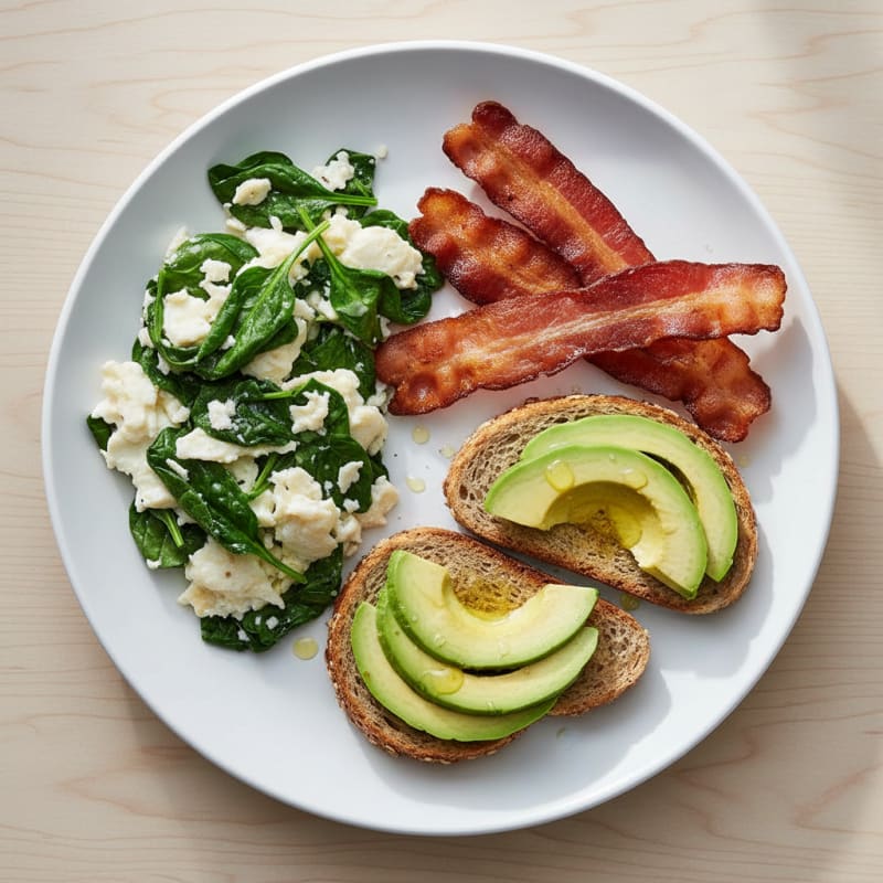 Egg White and Spinach Scramble with Turkey Bacon