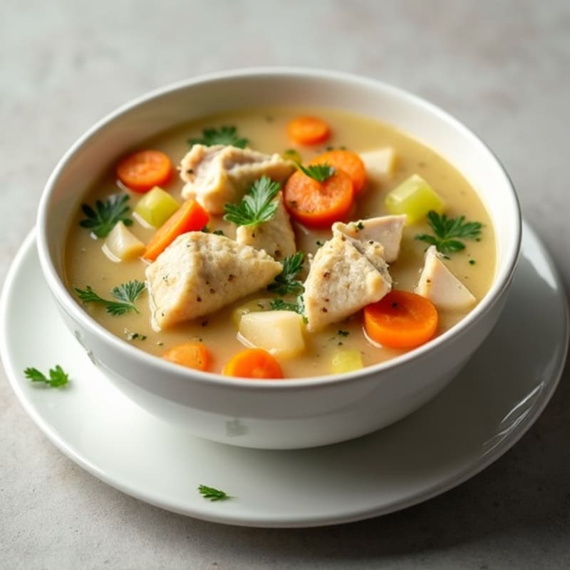 Creamy Chicken and Vegetable Stew with Fluffy Herb Dumplings