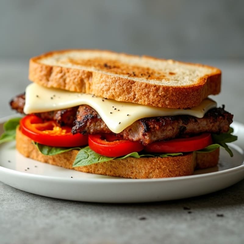 Lean Sirloin and Bell Pepper Sandwich with Melted Provolone