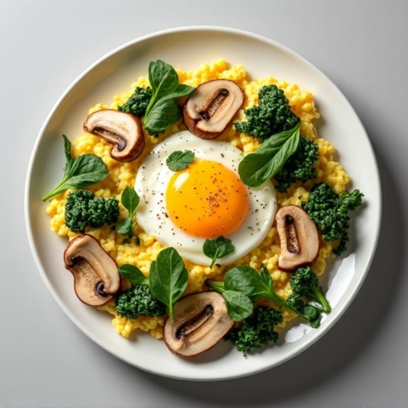 Creamy Scrambled Eggs with Fresh Spinach and Sautéed Mushrooms