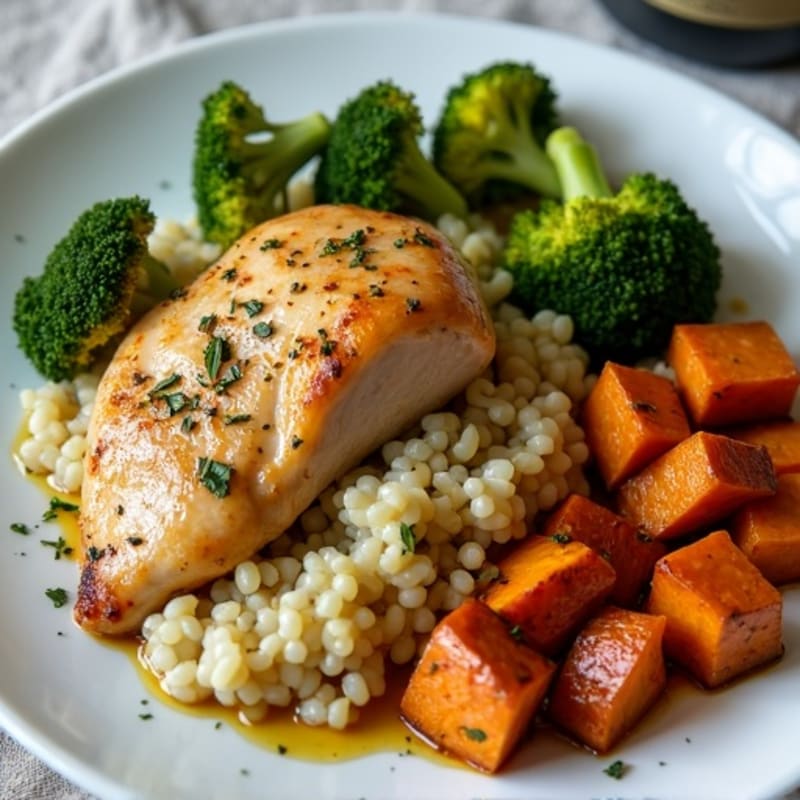 Sheet Pan Lemon Herb Chicken with Roasted Crispy Broccoli and Sweet Potatoes