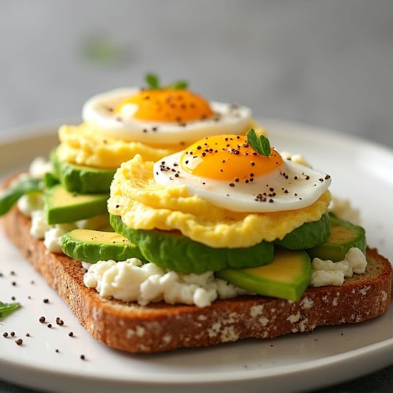 Protein-Packed Cottage Cheese Avocado Toast with Soft Scrambled Eggs