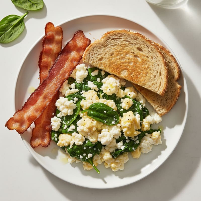Cottage Cheese Scramble with Spinach and Turkey Bacon