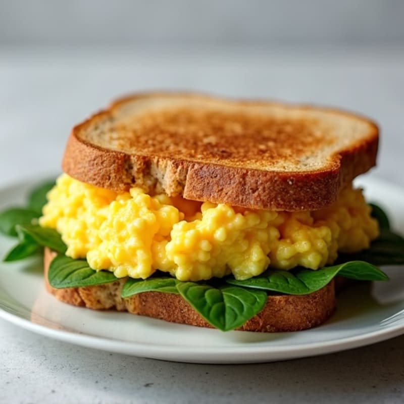 Fluffy Scrambled Egg and Fresh Spinach Sandwich