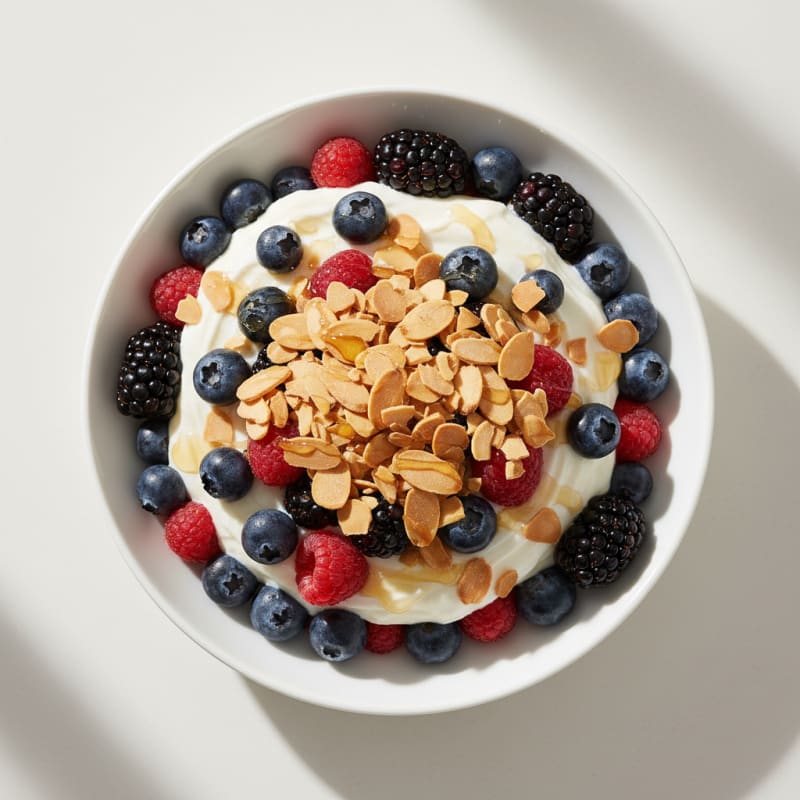 Greek Yogurt Protein Parfait with Mixed Berries and Almonds