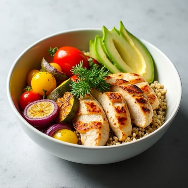 Grilled Chicken and Quinoa Bowl with Roasted Vegetables