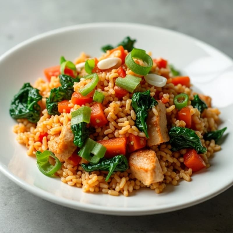 Savory Kimchi Fried Rice with Lean Chicken and Fresh Greens