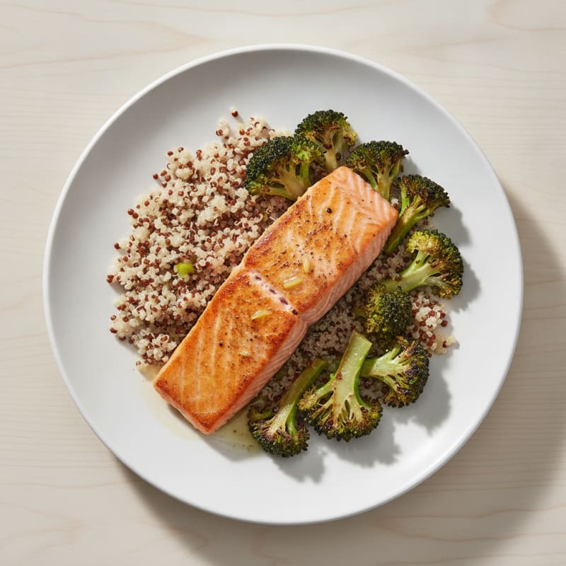 Seared Salmon with Roasted Broccoli and Quinoa