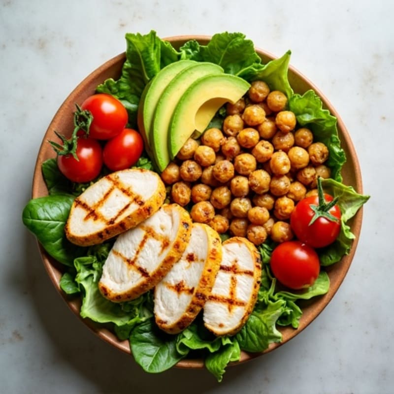 Crispy Avocado and Grilled Chicken Salad Bowl