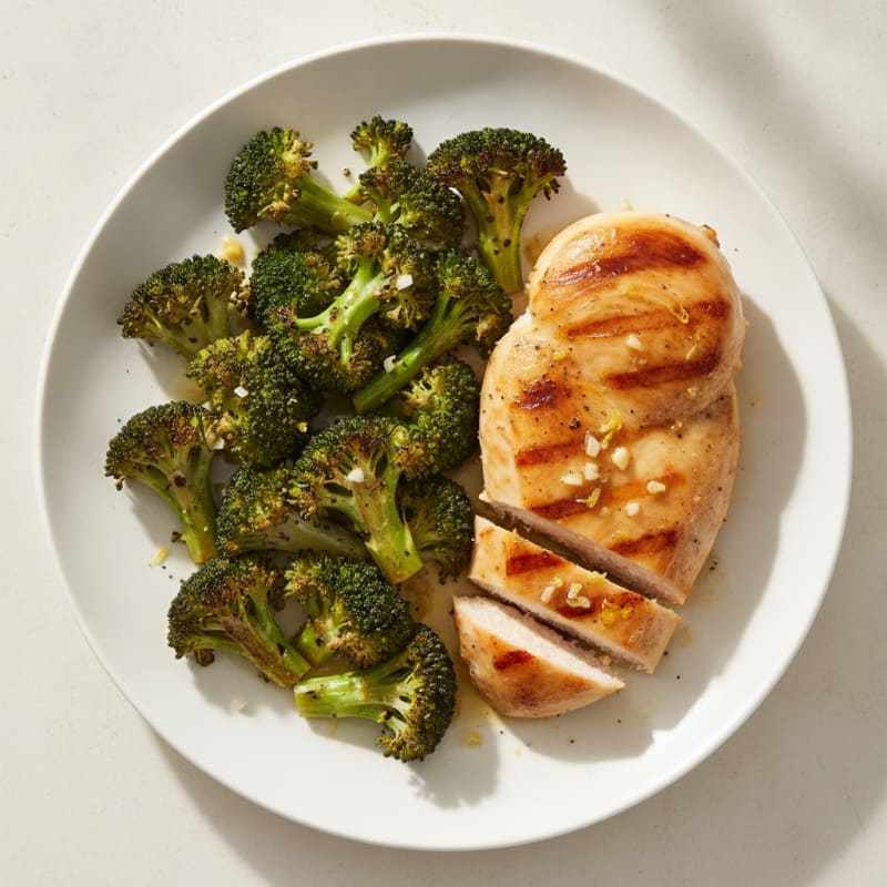 Grilled Lemon Garlic Chicken Breast with Roasted Broccoli