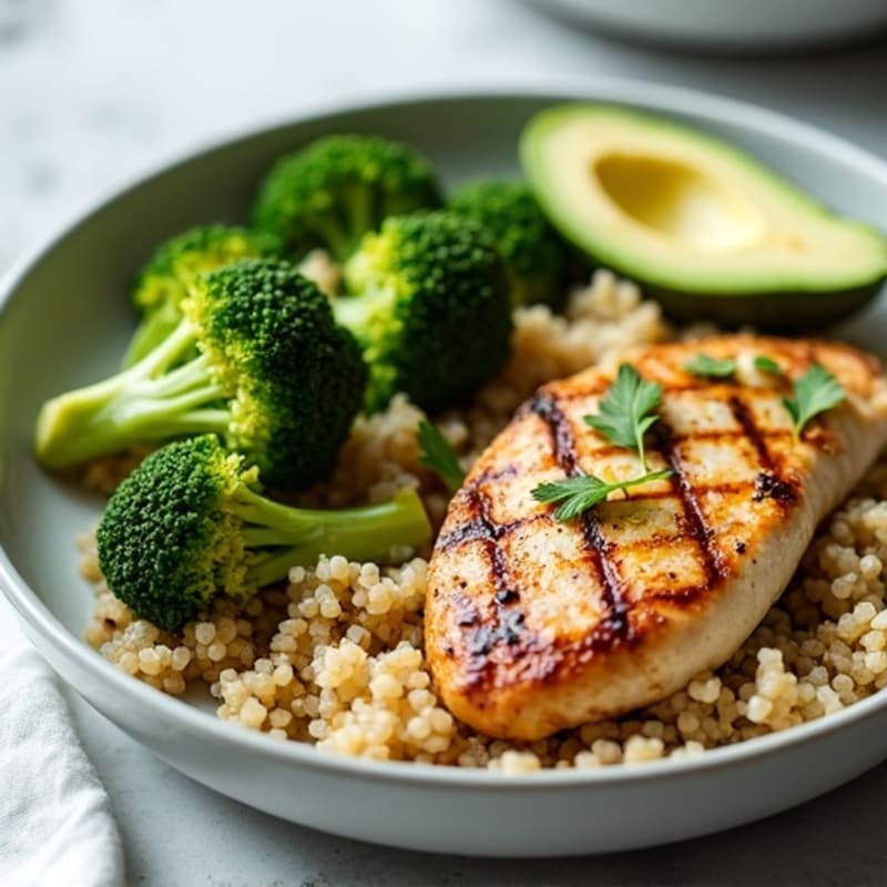 Grilled Chicken Breast with Quinoa and Steamed Broccoli