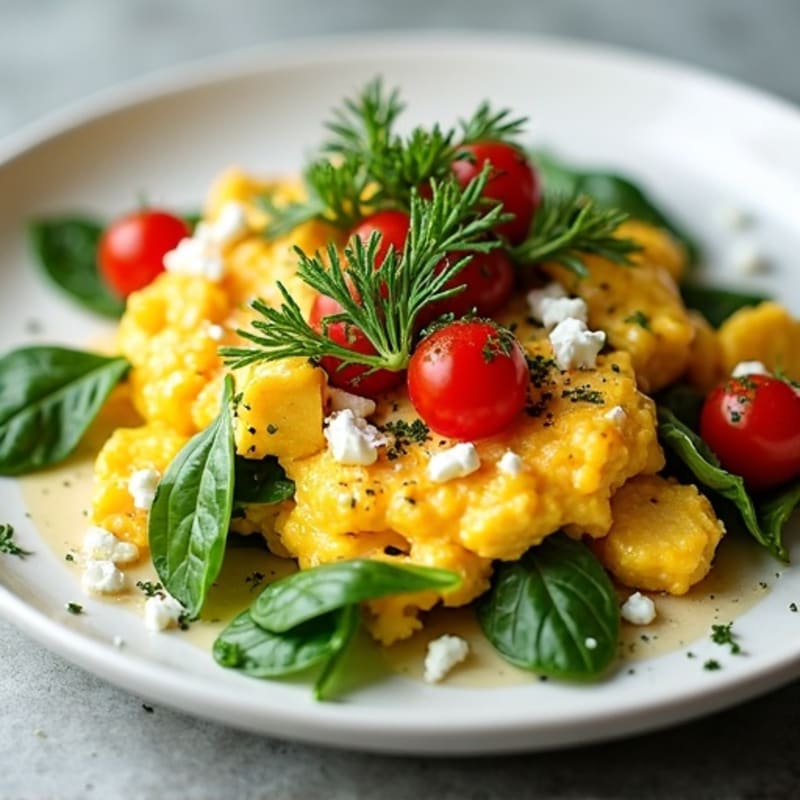 Creamy Mediterranean Scrambled Eggs with Feta and Fresh Herbs