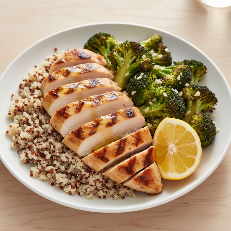 Grilled Chicken Breast with Quinoa and Roasted Broccoli