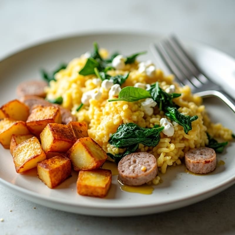 Egg White and Turkey Sausage Scramble with Spinach and Feta