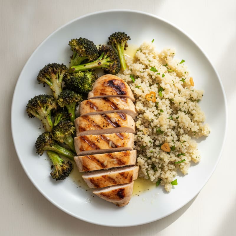 Grilled Chicken Breast with Roasted Broccoli and Quinoa